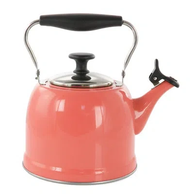 Martha Stewart Lily Pond 2.2 Quart Stainless Steel Tea Kettle In Silver In Coral