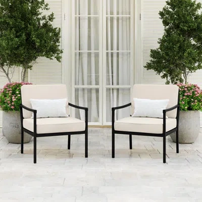 Martha Stewart Lily Pond All-weather Steel Frame Patio Chairs With Cushions In Black