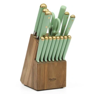 Martha Stewart Lockton 16-piece High-carbon Stainless Steel Knife Block Set With Acacia Wood Block In Green