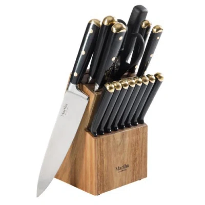 Martha Stewart Lockton 16-piece High-carbon Stainless Steel Knife Block Set With Acacia Wood Block In Black