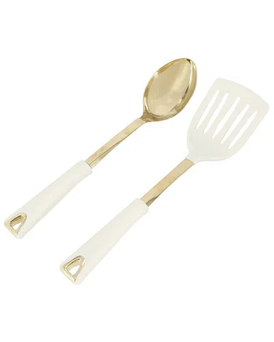 Martha Stewart Lockton 2pc Stainless Steel Slotted Turner & Spoon Set In Gold