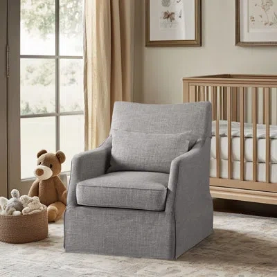 Martha Stewart London 360°swivel Armchair With Lumbar Pillow In Gray