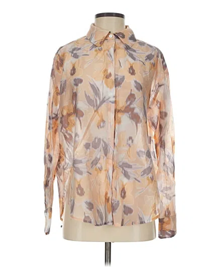 Pre-owned Martha Stewart Long Sleeve Blouse In Tan