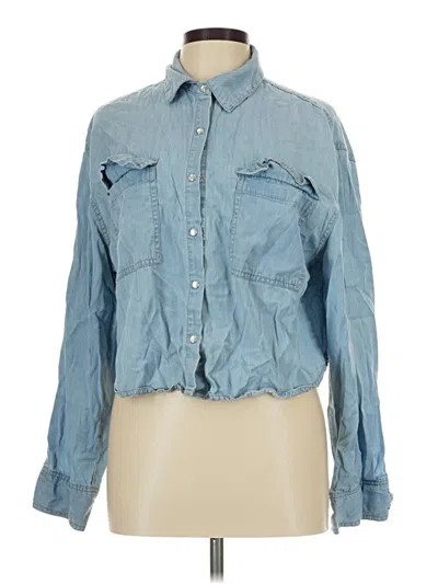 Pre-owned Martha Stewart Long Sleeve Button Down Shirt In Blue