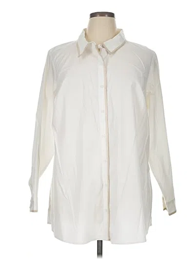 Pre-owned Martha Stewart Long Sleeve Button Down Shirt In White