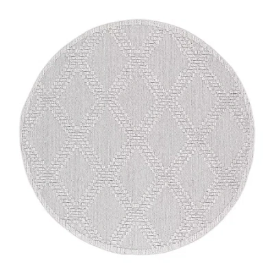 Martha Stewart Lora Geometric 6'7" X 6'7" Outdoor Round Area Rug In Gray
