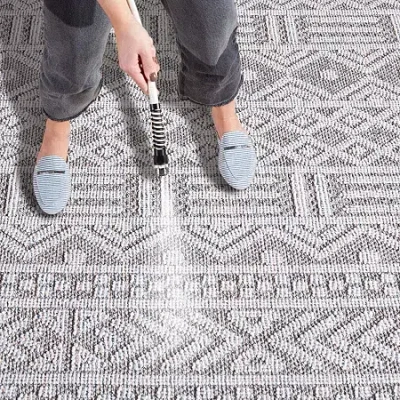 Martha Stewart Lora Geometric Washable 6'7" X 6'7" Outdoor Square Area Rug" In Gray
