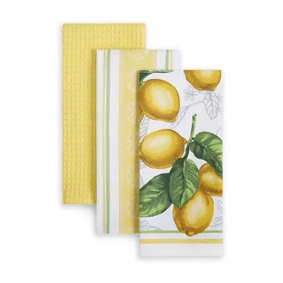 Martha Stewart Lot Of Lemons 3-pc. Kitchen Towel Set In Yellow
