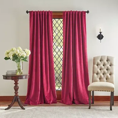Martha Stewart Lucca Velvet Rod Pocket Blackout Set Of 2 Curtain Panel In Red