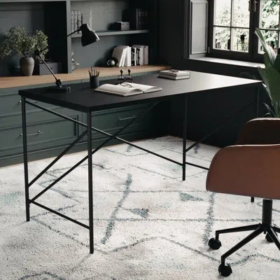 Martha Stewart Maddox Wood Grain Parsons Desk With Metal X-frame In Black