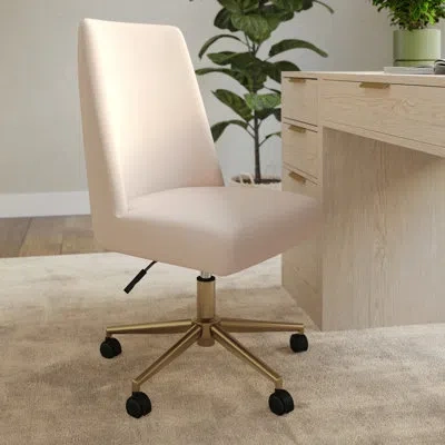 Martha Stewart Maeve Upholstered Height Adjustable Swivel Home Office Chair In Conch Shell,polished Brass