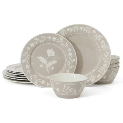Martha Stewart Maiden Crown 12-piece Vegan Bone China Dinnerware Set, Floral Plates & Bowls, Service In Brown