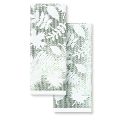 Martha Stewart Martha Woodland Harvest Jacquard Leaves Kitchen Towel 2-pack Set, 100% Cotton With Abs In White;green