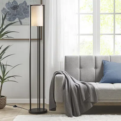 Martha Stewart Metal Floor Lamp With Glass Cylinder Shade In Black