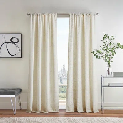 Martha Stewart Metallic Leaves Multi Curtain Panel Pair In Beige
