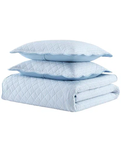 Martha Stewart Ms Stripe Cotton Quilt Set In Blue
