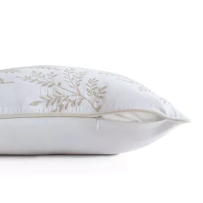 Martha Stewart Murray Leaves Embroidered 18x18 Square Throw Pillow In White