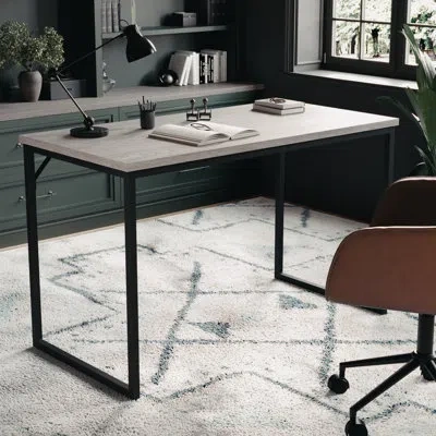 Martha Stewart Noah Wood Grain Parsons Desk With Metal Frame In Gray,oil Rubbed Bronze