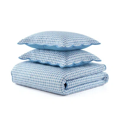Martha Stewart Olivia Gingham Cotton Reversible Quilt Set In Blue