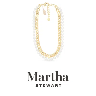 Martha Stewart Pearl And Curb Chain Necklace In Gold, 16 Inches For Women In Multi