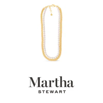 Martha Stewart Pearl And Curb Chain Necklace In Gold, 24 Inches For Women In Multi