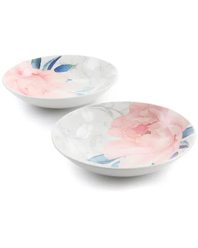 Martha Stewart Peony 2pc 9in Fine Ceramic Dinner Bowl Set In Pink