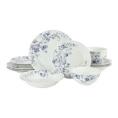 Martha Stewart Plates And Bowls Set, 16 Piece Dinnerware Set For 4, Floral Decorated — Porcelain Dishes, Pasta Bowl In Blue