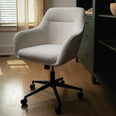 Martha Stewart Rayna Upholstered Swivel Home Office Chair With Flared Arms In White,black,boucle