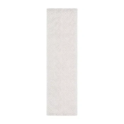 Martha Stewart Riley Bordered Hand Tufted 27" X 96" Indoor Rectangular Runner" In White