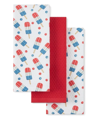 Martha Stewart Rocket Ice Pop Stripesicle Kitchen Towel 16" X 28", 3 Pk In Red,blue,white