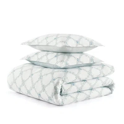 Martha Stewart Romantic Trellis Reversible Cotton Blue Comforter Set In Green