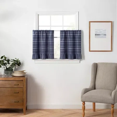 Martha Stewart Ruffle Stripe 2-pc. Rod Pocket Window Tier In Blue