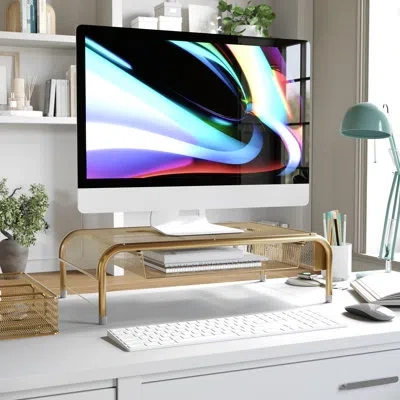 Martha Stewart Ryder Premium Mesh Metal Desktop Monitor Riser Stand With Drawer And Storage In Animal Print