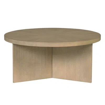 Martha Stewart Sadie Round Walnut Wood Coffee Table In Reclaimed Greige
