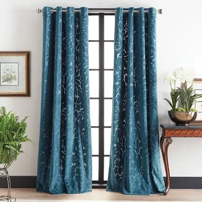 Martha Stewart Sherwood Velvet Grommet Top Light-filtering Set Of 2 Curtain Panel In Blue