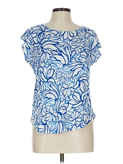 Pre-owned Martha Stewart Short Sleeve Blouse In Blue