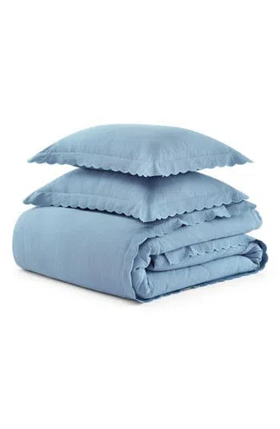 Martha Stewart Signature Scallop Solid Pique Duvet Set In Gray