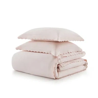 Martha Stewart Signature Scallop Solid Reversible Duvet Cover Set In Pink