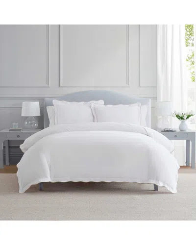 Martha Stewart Simple Scallop Solid Cotton Percale Duvet Set In White
