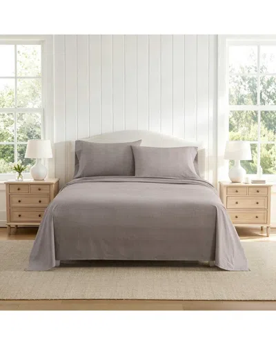 Martha Stewart Small Gingham Cotton Percale Sheet Set In Gray