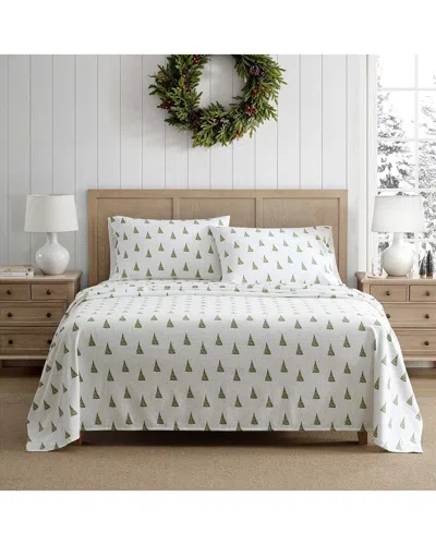 Martha Stewart Snowflake Fir Cotton Flannel Sheet Set In White