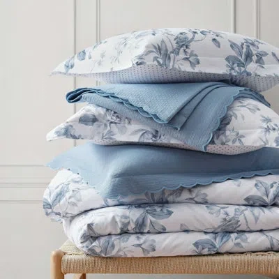 Martha Stewart Songbird Cotton Reversible Comforter Set In Blue