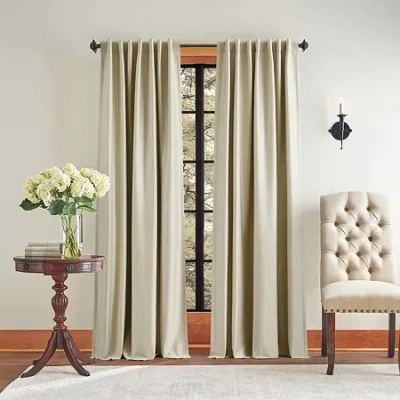 Martha Stewart Spellbound Rod Pocket Blackout Set Of 2 Curtain Panel In Sand