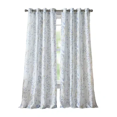 Martha Stewart Spring Blooms Grommet Top Sheer Single Curtain Panel In Blue