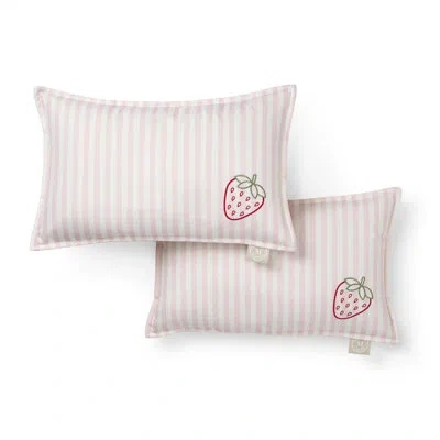 Martha Stewart Spring May Embroidered Strawberry Indoor Outdoor Decorative Pillow 2-pack Set, Uv Fade Resistant, Wa In Strawberry Pink
