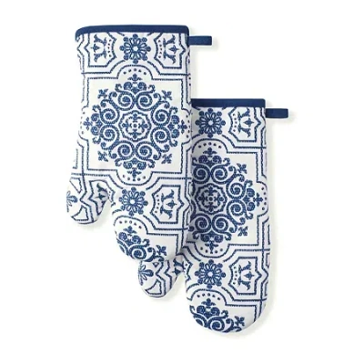 Martha Stewart Stripe Medallion 2-pc. Oven Mitt Set In Blue