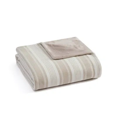 Martha Stewart Tate Stripe Beige Chenille Reversible Throw Blanket In Neutral