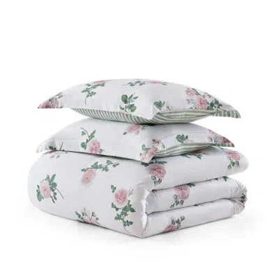 Martha Stewart Tea Rose Cotton Reversible Pink Duvet Cover Set In Multi
