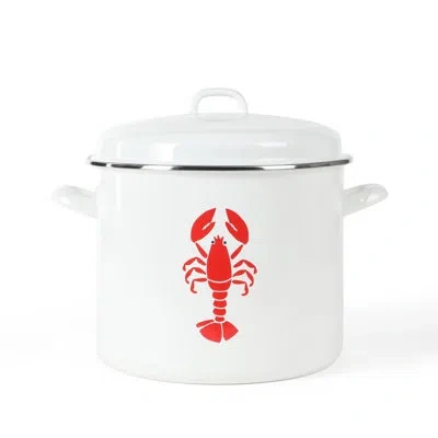 Martha Stewart Thayer 16 Qt Non-stick Enamelware Stock Pot With Lid In White;red
