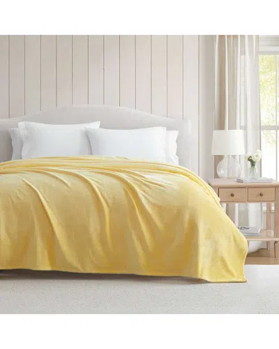 Martha Stewart The Bedford Collection Solid Plush Blanket In Yellow